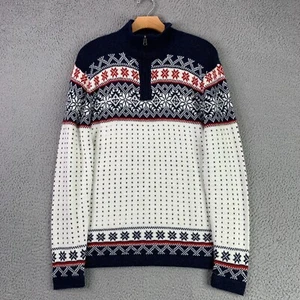 Artesania Sweater Mens Small Blue White Alpaca Peru Nordic Fair Isle 1/4 Zip - Picture 1 of 12