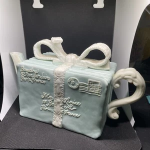 Jeanette Adams Silvestri Bisque Baby Blue  Letter Teapot  - Picture 1 of 5
