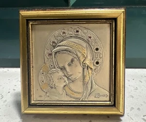 Vintage Madonna & Child Small Framed Relief Art From Italy 925 Sterling Silver - Picture 1 of 3