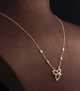 0.75ct Diamond Necklace  18ct in Yellow Gold  Lotus Flower 1 ct By Cervin Blanc - Picture 1 of 11