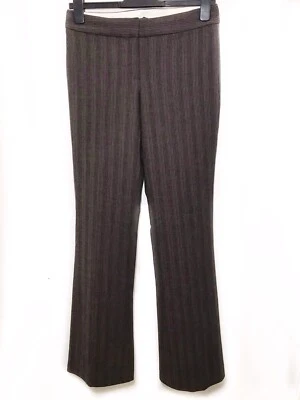 Pantalones de vestir Elie Tahari 2 marrón lana virgen rayas frente plano alto 34 $300 Foto 1 de 3