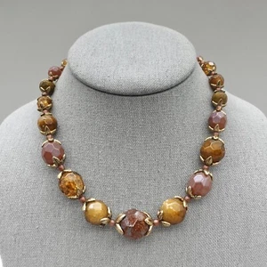 Necklace Neutral Earth Tone Classy Polished Quartz Beads Gold Tone Accents - Picture 1 of 8