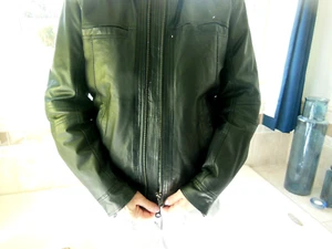 J.LINDEBERG Zip Up Moto Jacket Men's Size Large Black Tyrone Sleek Leather - Picture 1 of 11