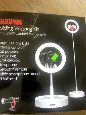 SUNPAK Vlogging Kit w/BOYA Cardioid Mic. Large LED Light, Bluetooth, USB Powered - Image 1 of 2