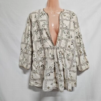 Женская блузка бохо с вышивкой Nicole Farhi размер 6 цвет слоновой кости блестящий хлопок - Изображение 1 из 4