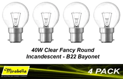 4 x 40W Clear Fancy Round Light Globes Bulbs Lamps Incandescent Bayonet Cap B22 - Image 1 of 4
