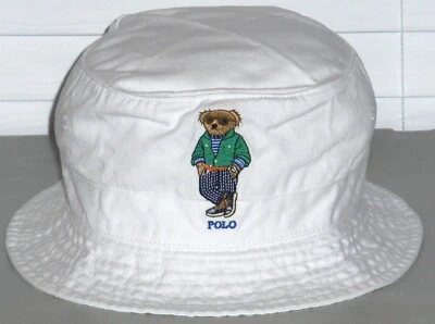 POLO RALPH LAUREN Men's Cotton Chino Twill Polo Bear Bucket Hat, Cap, WHITE, nwt - Image 1 of 4