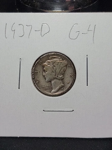 1937 D Mercury Silver Dime in Good Circulated Condition in Coin-Flip Cover
