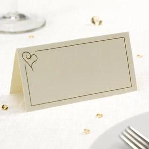 Table Place Name Cards x 50 - Gold and Ivory Heart for Wedding Conference Party - Picture 1 of 1