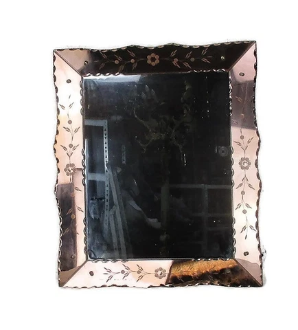 Venetian Mirror Ornate  Etched Cut to Clear Glass Panels Pink Clear Art Nouveau Cover