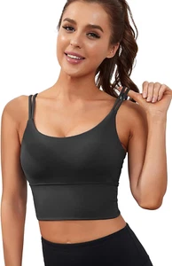 Womens Longline Sports Bra Padded Yoga Workout Crop Tank Tops Strappy Camisole F - Picture 1 of 12