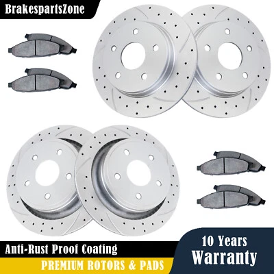 Pastillas de rotores de freno delanteras y traseras para Ram 1500 Classic Chrysler Aspen ranuradas Foto 1 de 4