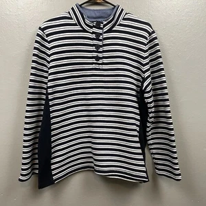 Hello Saturday By Talbots Women's Polo Long Sleeve L Striped Black White - Picture 1 of 9