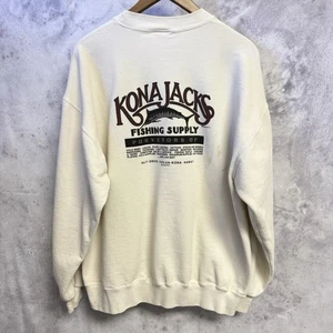 Vintage 90s Crazy Shirt Sweatshirt Kona Jacks Fishing White Crew Neck - Picture 1 of 17