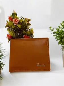 Individuelle Leder-Geldbörse mit Namen für Frauen | Doppelfaltung | Hellbraun | Echtleder Geschenk - Bild 1 von 5