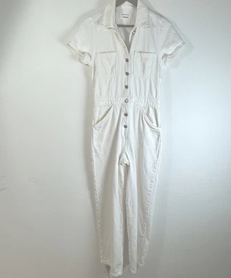 Macacão REFORMATION JEANS tamanho 2 branco denim manga curta botão frontal romper - Imagem 1 de 4