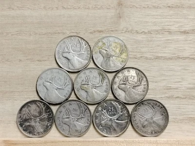 1940 - 1945 25 Cents (w/ IND: IMP) Canada .800 Silver Coin x 9 Mixed Condition - Image 1 of 4