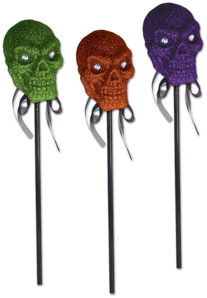 Calaveras de plástico brillante con palo de tamaño 16" para Halloween - Beistle Foto 1 de 1