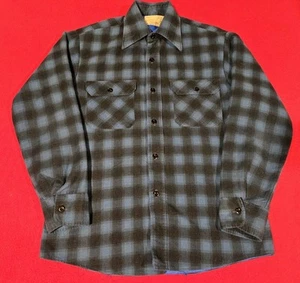 Vintage Sears Fieldmaster Flannel Mens Blue Plaid Perma-Prest Quilt Lined Sz L - Picture 1 of 16
