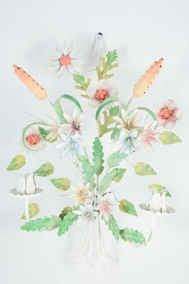 Aplique de pared floral vintage italiano de mediados del siglo XX esmaltado metal Tole Art años 50 Foto 1 de 4