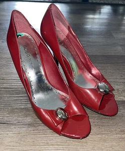 BCBGirls Red Peep Toe High Heels Size 8 Leather Upper Elegant Party Shoes - Picture 1 of 8