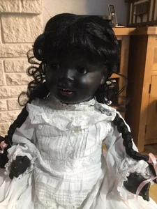 VERY RARE VERY LARGE Antique Black Baby Doll Bisque? Flirty KOENIG & WERNICKE - Picture 1 of 24