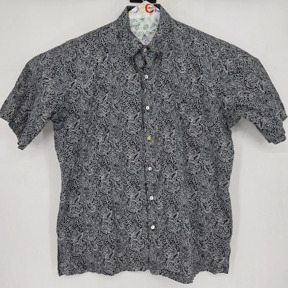 Camisa Tori Richard Para Hombre Grande Cachemira Abotonada Manga Corta Negra Blanca AOP Foto 1 de 4