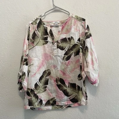 Camisa túnica Lord & Taylor lino S para mujer rosa tropical vacaciones costeras Foto 1 de 4