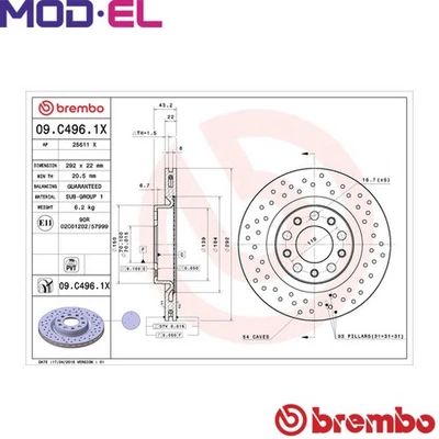 2x BRAKE DISC 09.C496.1X FOR ALFA ROMEO STELVIOGIULIA 46335692/35975 2.1L 4cyl - Image 1 of 4