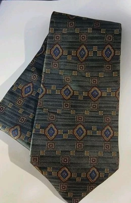 Andhurst Mens Gray  Multicolored Geometric Tie 100% Imported Silk Made In USA - Image 1 of 4