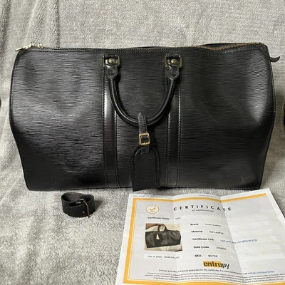 Bolso de Lona Vintage Louis Vuitton Keepall 45 Epi Cuero Negro Autenticado Foto 1 de 4