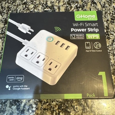 GHome Smart Power Strip Plug White 3 USB 3 Charging Port For Alexa Google Home - Image 1 of 2