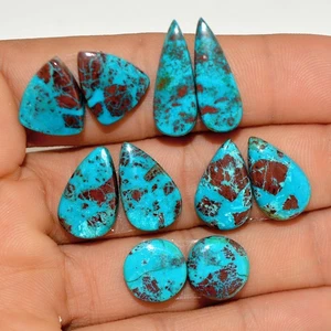 5Pairs 52Cts Natural Chrysocolla Cabochon Gemstone Pair Lot 20x5 10x10mm #16960 - Picture 1 of 6