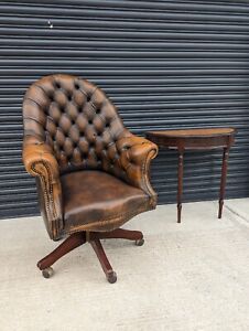 VINTAGE BROWN LEATHER CHESTERFIELD CAPTAINS CHAIR DIRECTORS CHAIR