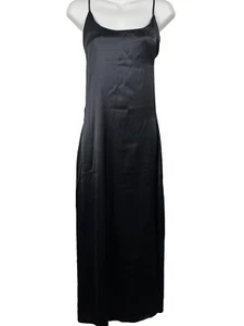 Halston Slip Maxi Dress Chemise Size Large Black Satin Vintage Made In USA NWT - Picture 1 of 8