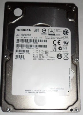 Toshiba HDEBC01GEA51 2.5" 600GB 10K SAS 6Gbs Dell R610 R620 R630 R710 R720 R730 - Image 1 of 2