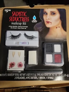 Sadistic Seductress Makeup Kit, Eyelashes, Tattoos, Brush, Sponge Halloween - Picture 1 of 2