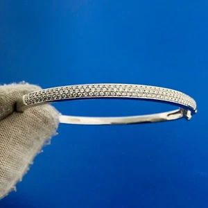 Gorgeous 14k White Gold Round Cut Diamond Hinged Bangle Cuff 6.5" Bracelet  - Picture 1 of 7