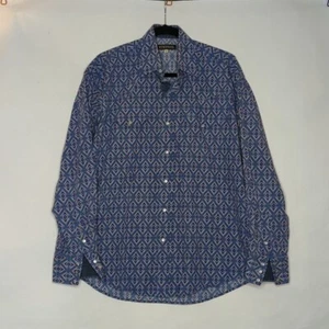 Stetson Western Shirt Medium Pearl Snap Medallion Blue Long Sleeve Cowboy Rodeo - Picture 1 of 6