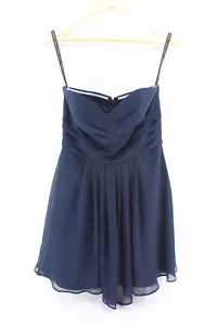 Bill Levkoff Strapless Dress Sz Large Navy Blue Chiffon Formal Bridesmaid - Picture 1 of 4