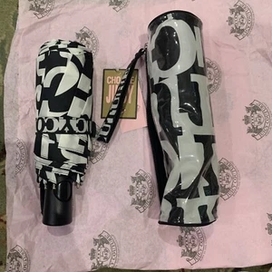 Retro Juicy Couture Pam & Gela Black White Logo Automatic Travel Umbrella NWT - Picture 1 of 7