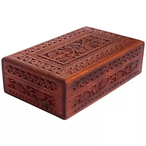 Holz Schmuck Box schöne Blumenmuster Frauen dekorativer Schmuck Organizer 8x5 Zoll - Bild 1 von 5