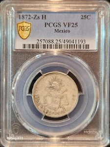 1872 Zs H 25 Centavos Zacatecas, Mexico PCGS VF25 (Pop 1/1) - Picture 1 of 10