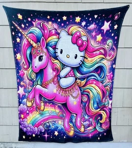 NEW Hello Kitty EXTRA LARGE Plush Blanket Almost 80in X 60in/Rainbow/One Sided - Picture 1 of 1