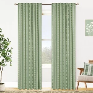 Light Green Curtains  Neutral Boho Sage Patterned Blackout set of 2 96"L x 50"W - Picture 1 of 6