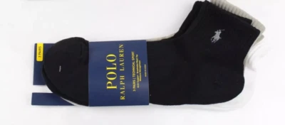 Polo Ralph Lauren Hombres Calcetines 3 Pares Técnicos Deportivos Cuarto 10-13 Negro Gris Blanco Foto 1 de 3