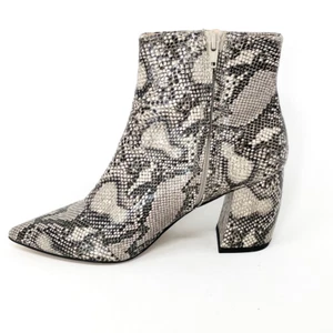 Botas de oficina para mujer Londres gris estampado de reptiles cuero vegano cremallera lateral tacón talla 8 - Imagen 1 de 11