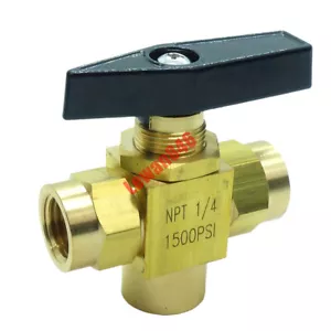 1/4" Female NPT Instrument Panel Mount Brass 3 way Ball Valve 1500 psi L Type - Picture 1 of 5