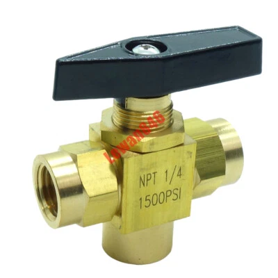 1/4" Female NPT Instrument Panel Mount Brass 3 way Ball Valve 1500 psi L Type - Image 1 of 4