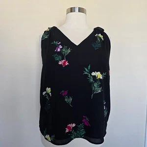 Vince Camuto Größe 1X schwarz Blumen Rüschen V-Ausschnitt ärmellos Bluse Shirt Tanktop - Bild 1 von 11